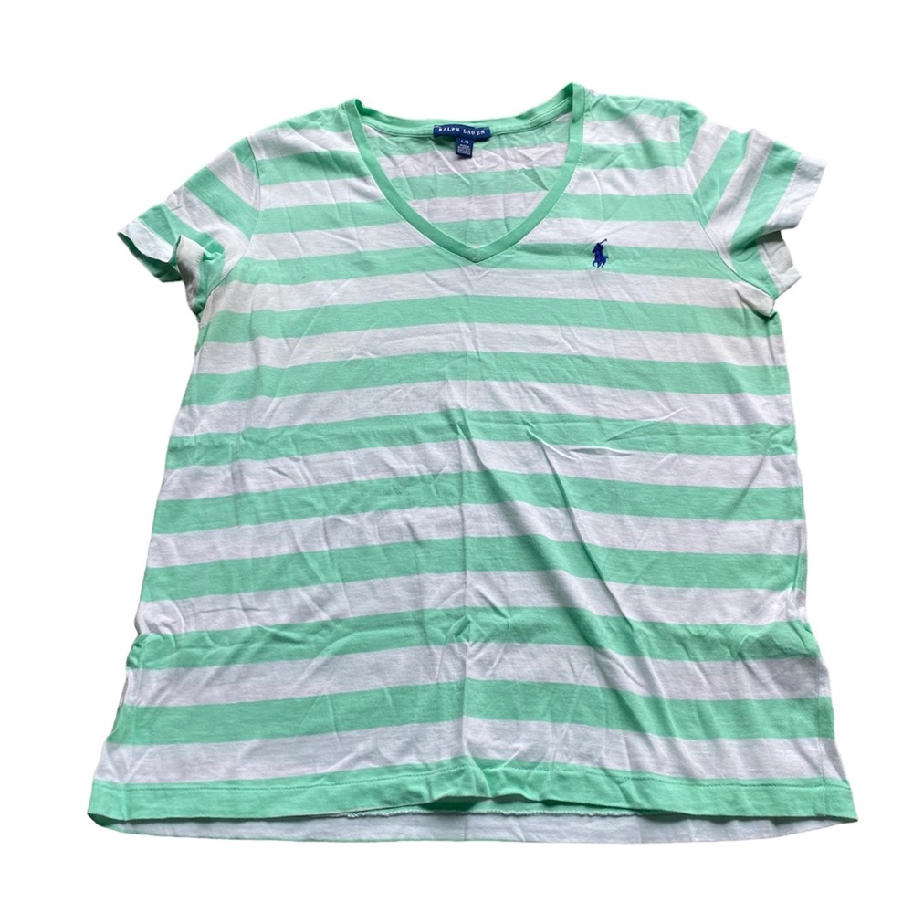 Ralph Lauren Sport Tshirt Light green white Large Vneck
